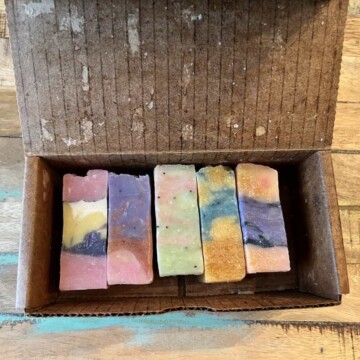 The Nosh Box includes a collection of handcrafted artisan soaps.