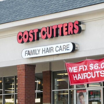 Cost Cutters signature style salon brands showing a banner with cost-cutter prices for family salon-only services.